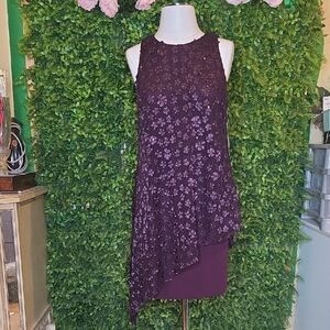Tahari Asymmetrical Purple Floral Dress